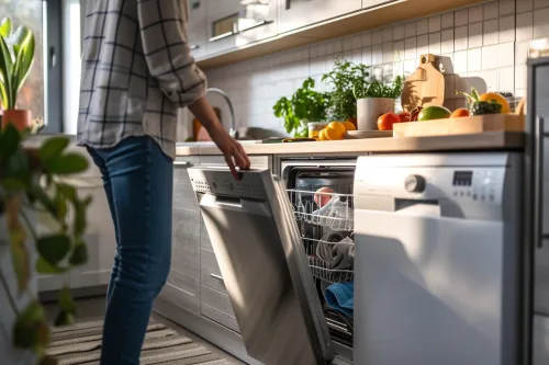 Appareils électroménagers défectueux avec outils de diagnostic et symboles d'alerte pour dépannage