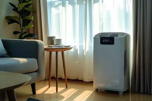 Fonctionnement interne d'un climatiseur portable avec système d'évacuation d'air chaud et circuit de refroidissement