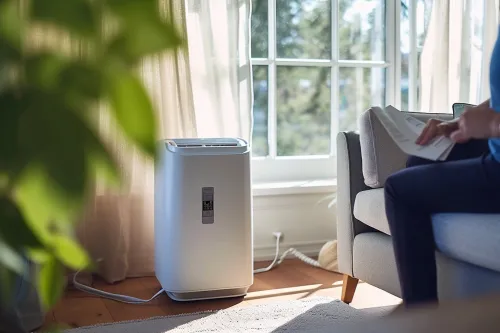 Fonctionnement interne d'un climatiseur portable moderne avec visualisation du circuit de refroidissement