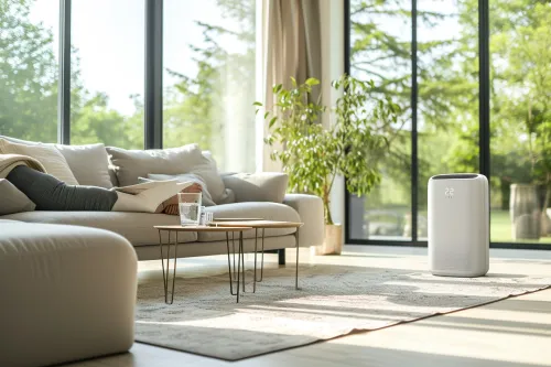 Radiateur électrique puissant diffusant une chaleur homogène dans un salon confortable et bien chauffé