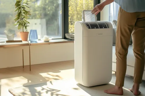 Entretien d'un climatiseur portable avec nettoyage du filtre et vérification des conduits pour performances optimales