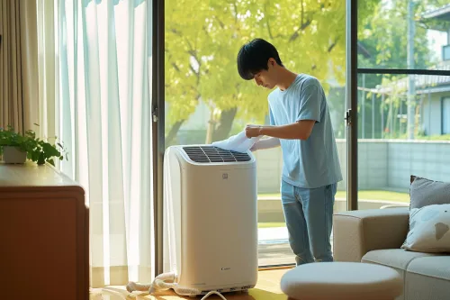 Entretien d'un climatiseur portable avec filtres démontés pour nettoyage régulier et optimisation des performances