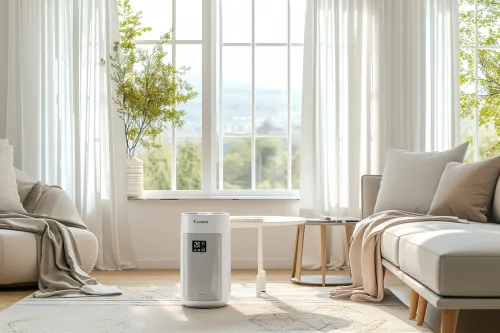 Climatiseur économe en énergie avec affichage de température basse et symboles d'économie d'électricité